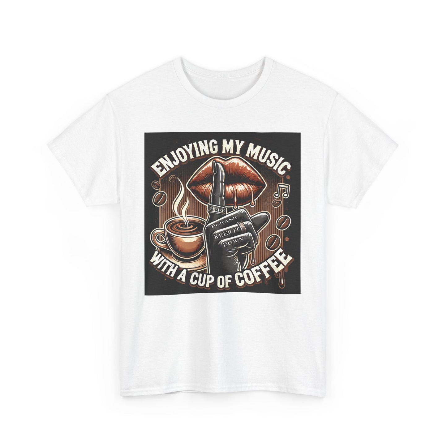 Enjoying My Music Unisex Heavy Cotton Tee - Perfect Gift for Music Lovers & Coffee Enthusiasts
