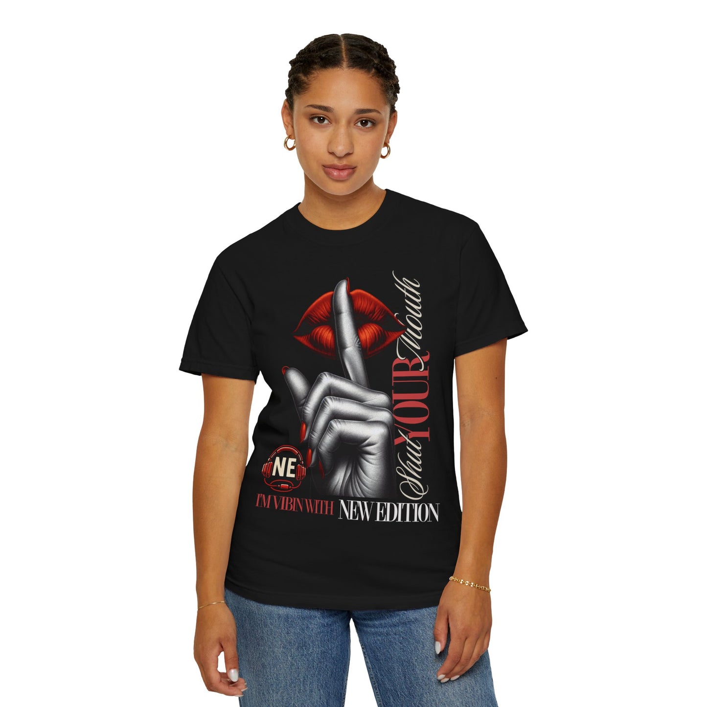 NE Shut you mouth Vibrant Unisex T-Shirt - "Shh..." Design for Confident Style