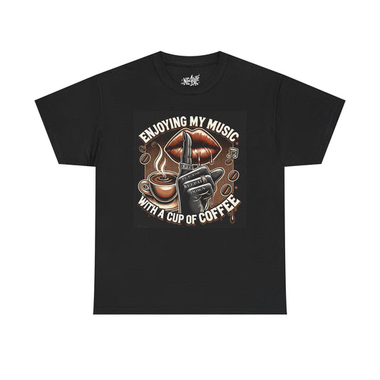 Enjoying My Music Unisex Heavy Cotton Tee - Perfect Gift for Music Lovers & Coffee Enthusiasts
