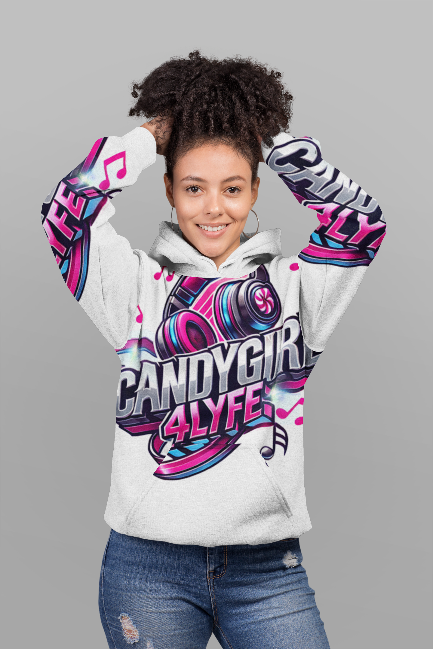 CANDY GIRL LOGO Women’s Full-Zip Hoodie (AOP)