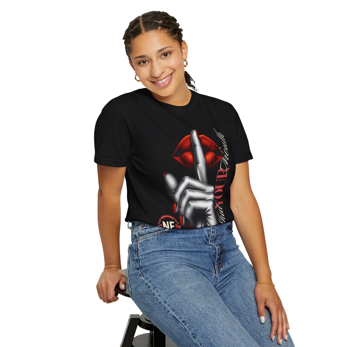 NE Shut you mouth Vibrant Unisex T-Shirt - "Shh..." Design for Confident Style