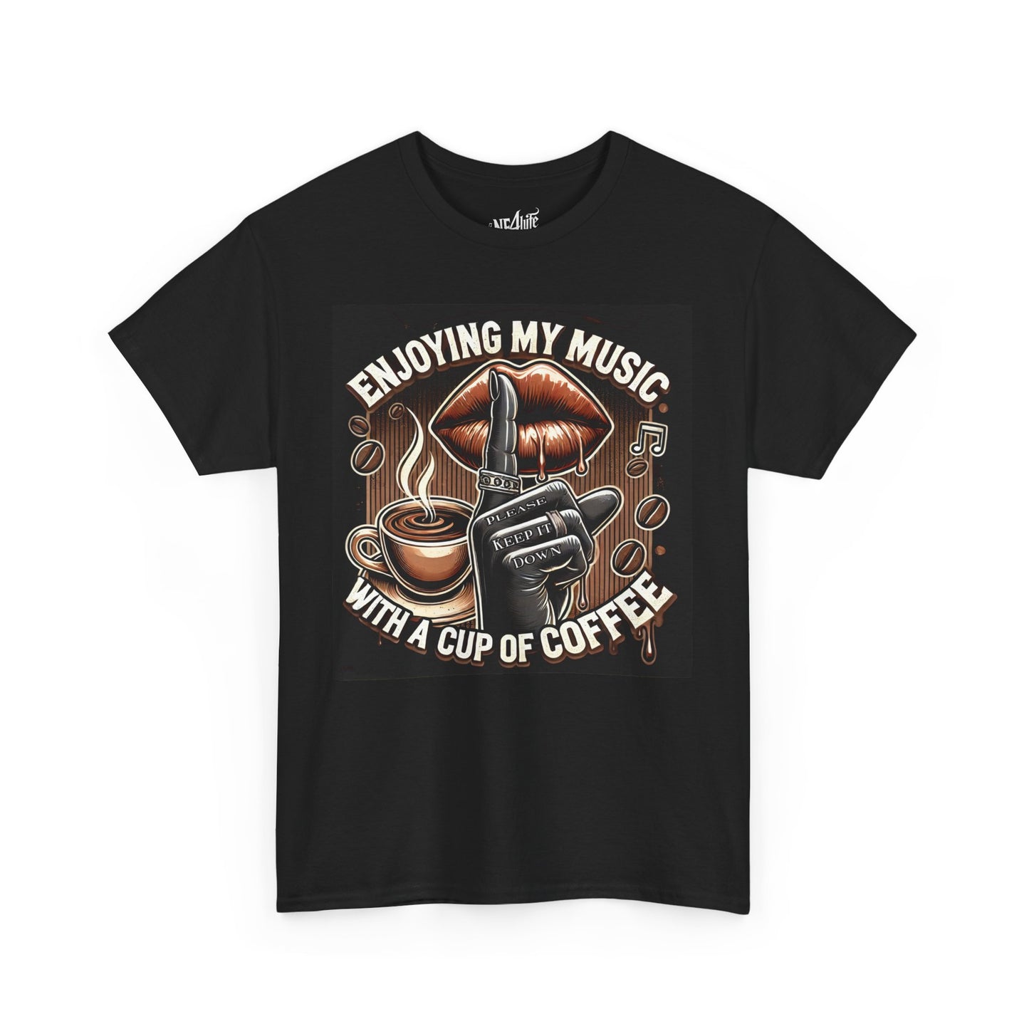 Enjoying My Music Unisex Heavy Cotton Tee - Perfect Gift for Music Lovers & Coffee Enthusiasts